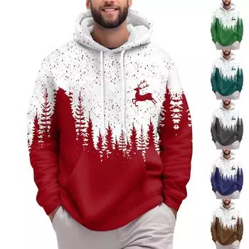 Мужское теплое плюшевое пальто с принтом, флисовый свитер, повседневное пальто, свитер с карманами, зимнее пальто L винный