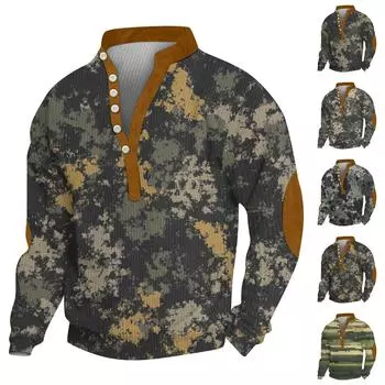 Мужское теплое плюшевое пальто с принтом, флисовый свитер, повседневное пальто, свитер с карманами, зимнее пальто S