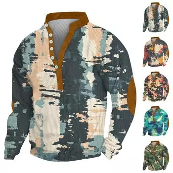 Мужское теплое плюшевое пальто с принтом, флисовый свитер, повседневное пальто, свитер с карманами, зимнее пальто L синий