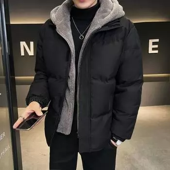 Мужское теплое зимнее хлопковое пальто с капюшоном, повседневное теплое хлопковое пальто, мужское пальто, зимняя парка L чёрный