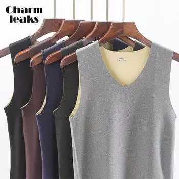 Мужское термобелье Charmleaks, двусторонняя майка без рукавов, жилет, зимний теплый однотонный мягкий топ с v-образным вырезом, L-4XL
