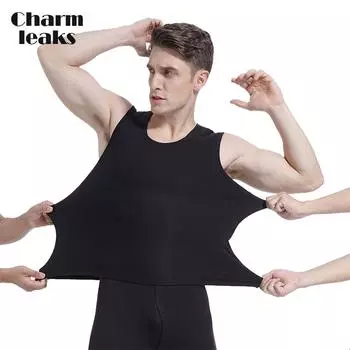 Мужское термобелье Charmleaks, однотонный жилет без рукавов с U-образным вырезом, высокая эластичность, мягкая удобная майка, топ L-4XL