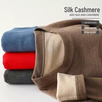 Мужское термобелье Plus Velvet Top - плотное, однотонное, с круглым вырезом, бесшовное, из смеси кашемира и шелка, эластичный крой, осенняя одежда. XL/180 красный