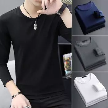 Мужское термобелье с флисовой подкладкой, зимняя верхняя рубашка с длинными рукавами, большие размеры 2XL тёмно-синий