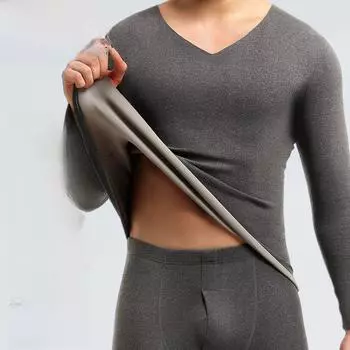 Мужское термобелье с V-образным вырезом, двухслойное, плюс бархат, на осень/зиму L