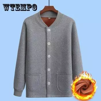 Мужское термобелье зимнее плюс бархатное толстое теплое кардиган на пуговицах однотонная рубашка с низом для людей среднего и пожилого возраста хлопковое пальто XL темно серый