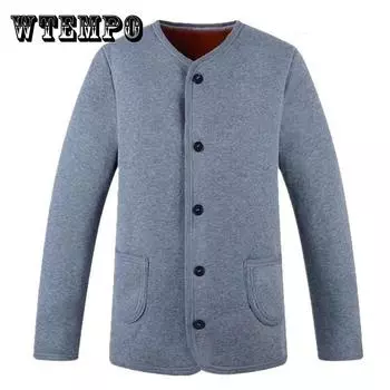 Мужское термобелье зимнее плюс бархатное утолщенное нижнее белье рубашка однотонный кардиган на пуговицах мягкий повседневный топ пальто из хлопка для людей среднего и пожилого возраста XL темно серый