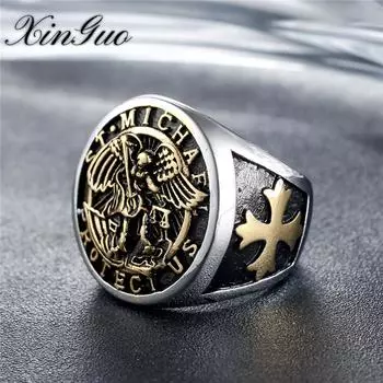 Мужское титановое кольцо Vintage Cross Holy War Angel 7