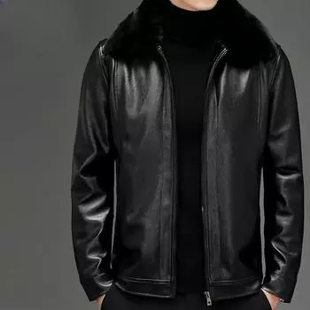 Мужское толстое кожаное пальто на флисовой подкладке, куртка из искусственной кожи, осеннее и зимнее меховое пальто на молнии 52