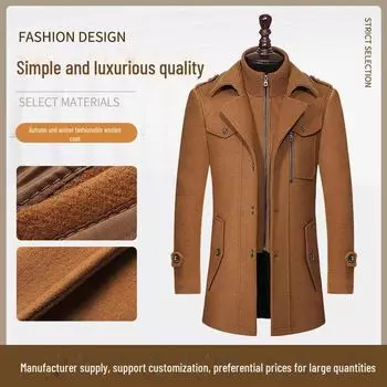 Мужское толстое шерстяное пальто: Ветровка в деловом стиле с двойным воротником и съемной подкладкой на осень/зиму XS (European size) чёрный