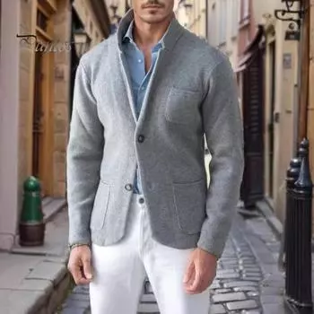 Мужское толстое теплое пальто осень-зима классическая однотонная куртка на 2 пуговицах приталенная куртка с воротником-стойкой для повседневной работы уличного тепла XXXL серый