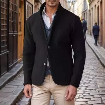 Мужское толстое теплое пальто осень-зима классическая однотонная куртка на 2 пуговицах приталенная куртка с воротником-стойкой для повседневной работы уличного тепла XXXL серый