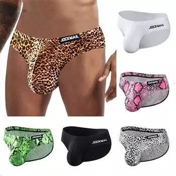 Мужское тонкое бесшовное нижнее белье с леопардовым принтом, одежда для сна, ночная рубашка, клубная одежда, мини-трусы, плавки-плавки S