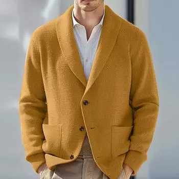 Мужское трикотажное пальто с зазубренными лацканами и длинным рукавом, на пуговицах, с карманами, трикотажные свитера S чёрный