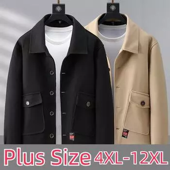 Мужское твидовое пальто больших размеров, свободное свободное повседневное теплое пальто больших размеров 4XL-12XL 12XL чёрный