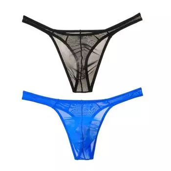 Мужское ультратонкое нижнее белье с Т-образной спинкой, сексуальные прозрачные сетчатые/гладкие микро-стринги из ледяного шелка XL