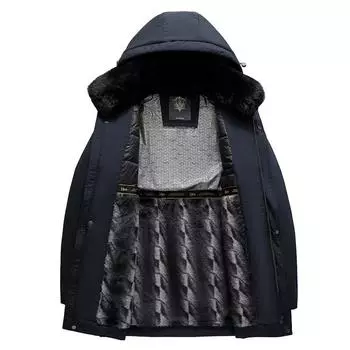 Мужское утолщенное бархатное пальто с большим меховым воротником из хлопка Зимняя мужская одежда для отцов и дедушек среднего и пожилого возраста Теплые хлопковые пальто L
