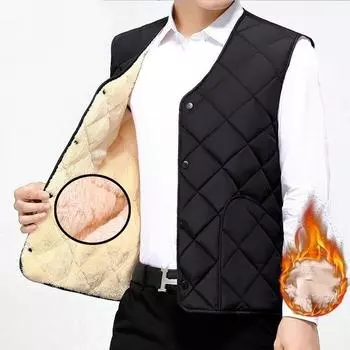 Мужское утолщенное пальто большого размера, повседневное пальто, однотонный жилет без рукавов, осенне-зимний портативный свободный жилет, мужская одежда 2XL чёрный