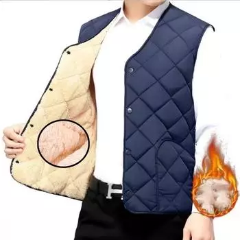 Мужское утолщенное пальто большого размера, повседневное пальто, однотонный жилет без рукавов, осенне-зимний портативный свободный жилет, мужская одежда 2XL чёрный