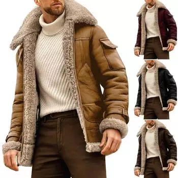 Мужское утолщенное пальто с длинными рукавами, флисовая куртка из искусственной кожи, верхняя одежда XXL чёрный