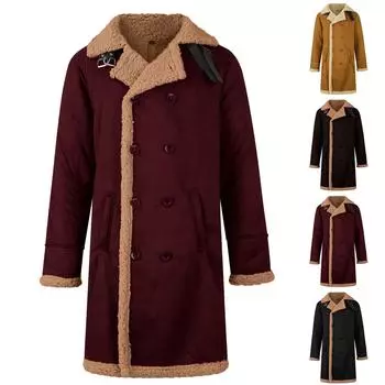 Мужское утолщенное пальто с длинными рукавами, флисовая куртка из искусственной кожи, верхняя одежда XXL кофейный