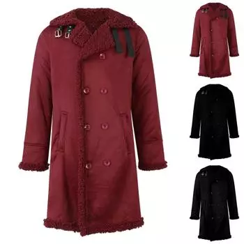 Мужское утолщенное пальто с длинными рукавами, флисовая куртка из искусственной кожи, верхняя одежда M винный