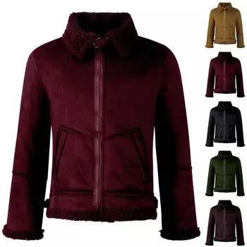 Мужское утолщенное пальто с длинными рукавами, флисовая куртка из искусственной кожи, верхняя одежда M светло-коричневого