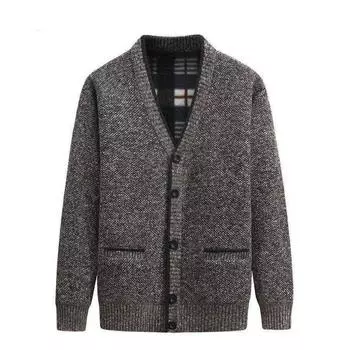 Мужское утолщенное пальто с длинными рукавами, зимний вязаный кардиган с V-образным вырезом, повседневные топы больших размеров 4XL