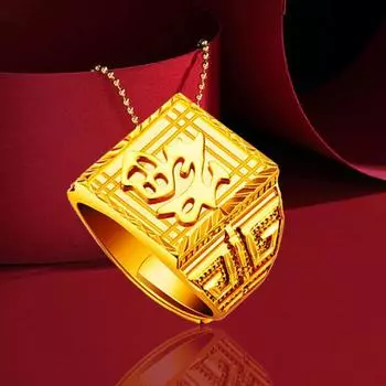 Мужское утолщенное золотое кольцо на удачу большого размера opening adjustable