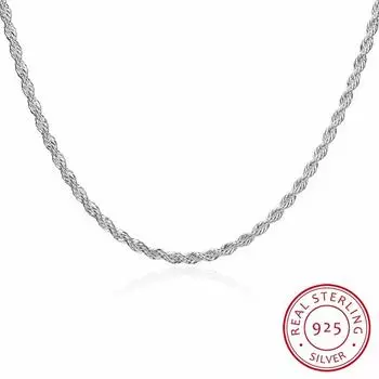 Мужское ювелирное ожерелье из витой веревки толщиной 3 мм, размер 16 18 20 22 24 , ожерелье с подвесками из стерлингового серебра 925 пробы 40cm