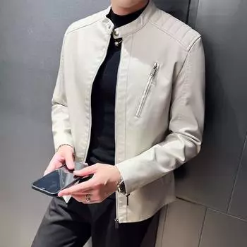 Мужское велосипедное пальто из искусственной кожи, верхняя одежда на молнии, весенне-осенняя модная короткая мужская куртка, кожаные куртки для мужчин S