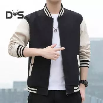 Мужское весенне-осеннее пальто, полосатый цветной воротник-стойка с длинными рукавами, свободный кардиган на молнии, повседневная уличная мужская куртка M темно-зеленого