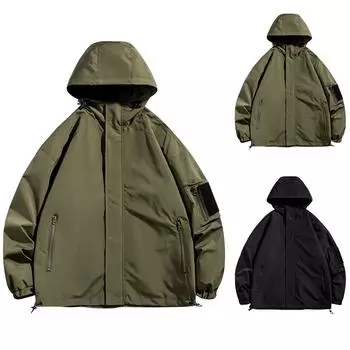 Мужское весеннее пальто с принтом, тонкая ветровка с капюшоном, спортивная куртка для активного отдыха, мужская куртка L армия зеленый