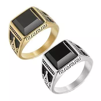 Мужское винтажное кольцо на палец, модное кольцо в стиле хип-хоп из титановой стали с позолоченным черным ониксом, ювелирные аксессуары, роскошное мужское кольцо для танцевальной вечеринки 7 чёрный