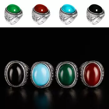 Мужское винтажное кольцо на палец с искусственным драгоценным камнем, резное кольцо, ювелирное изделие, вечерние, банкетный подарок US 10