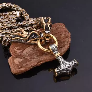 Мужское властное ожерелье из нержавеющей стали с краном, ожерелье из нержавеющей стали с подвеской в виде молота Тора викингов, европейские и американские мужские ювелирные изделия 40CM