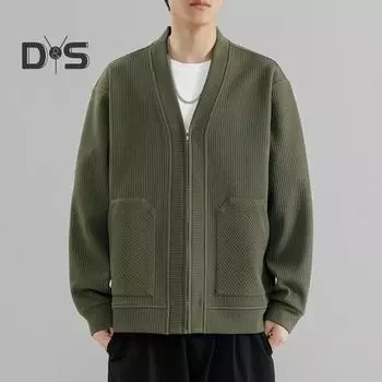 Мужское вязаное пальто с v-образным вырезом и длинным рукавом, однотонный вязаный кардиган с карманами на молнии, свободная верхняя одежда XL кофейный