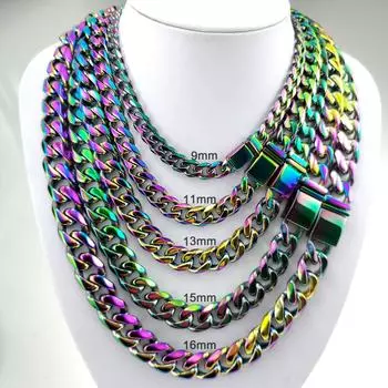 Мужское женское кубинское ожерелье цвета радуги 9mm-41cm