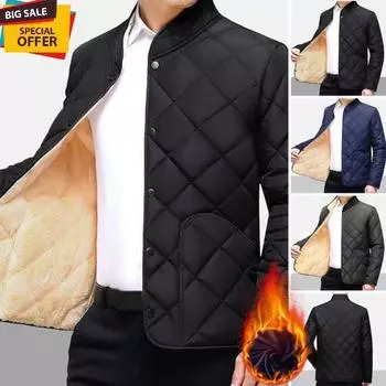 Мужское зимне-осеннее пальто с толстым плюшевым подкладом, воротник-стойка, защита шеи, теплый длинный рукав, чистый цвет, большой размер, мягкий однобортный кардиган с карманами L чёрный