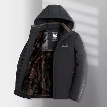 Мужское зимнее бархатное хлопковое пальто с капюшоном для мужчин среднего и пожилого возраста, утолщенное теплое хлопковое пальто, хлопковая куртка для дедушки XL