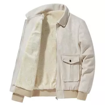 Мужское зимнее бархатное тяжелое модное пальто с длинным рукавом, рабочая куртка с воротником-стойкой и пуговицами L бежевый