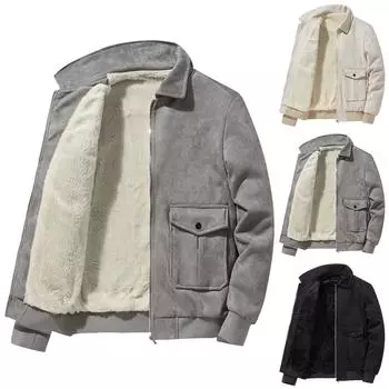 Мужское зимнее бархатное тяжелое модное пальто с длинным рукавом, рабочая куртка с воротником-стойкой и пуговицами XL бежевый