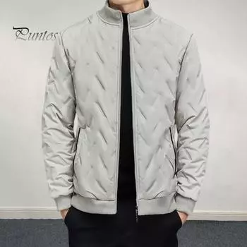 Мужское зимнее хлопковое пальто с карманами, воротником-стойкой, длинным рукавом, утолщенной бархатной подкладкой, куртка с карманами, ветрозащитная верхняя одежда S хаки