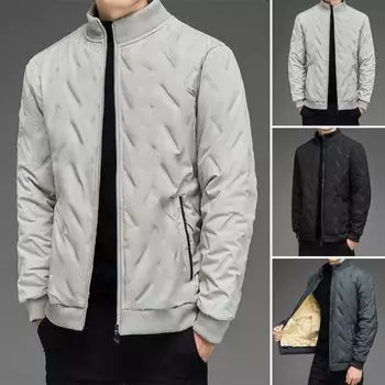 Мужское зимнее хлопковое пальто с карманами, воротником-стойкой, длинным рукавом, утолщенным бархатом S чёрный