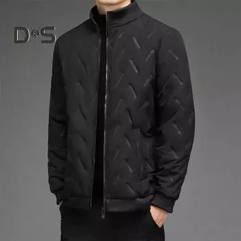 Мужское зимнее хлопковое пальто с карманами, воротником-стойкой, длинным рукавом, утолщенной бархатной подкладкой, куртка с карманами, ветрозащитная верхняя одежда S чёрный