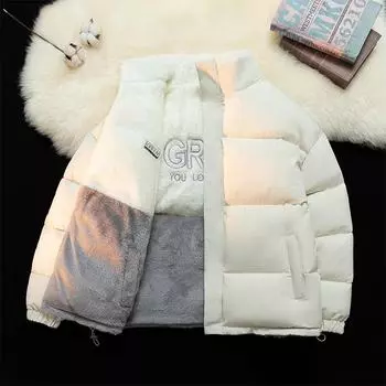 Мужское зимнее хлопковое пальто с воротником-стойкой и подкладкой из овечьего флиса — повседневный, утепленный стиль для пар XL синий