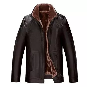 Мужское зимнее кожаное пальто для среднего и пожилого возраста, мужская меховая утолщенная кожаная куртка на флисовой подкладке, мужское кожаное пальто L