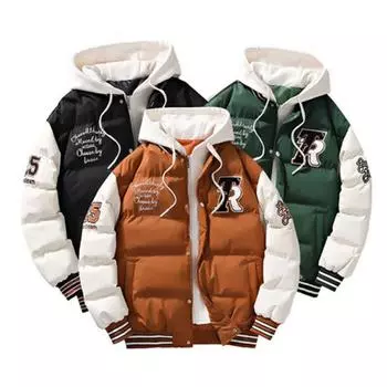 Мужское зимнее модное пальто, модные поддельные два капюшона, рубашки с хлебным принтом, парная хлопковая куртка, теплая хлопковая куртка XXXL чёрный