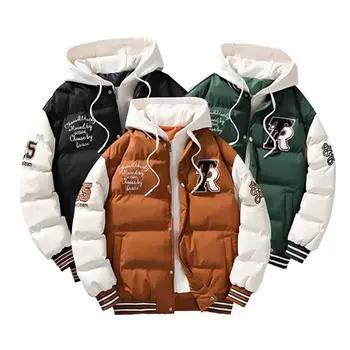 Мужское зимнее модное пальто, модные рубашки с двумя капюшонами и принтом хлеба, хлопковая куртка для пар, теплая хлопковая куртка M верблюд