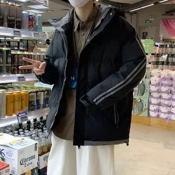 Мужское зимнее новое свободное хлопковое пальто больших размеров для пар, однотонное пальто с воротником-стойкой из утолщенного хлопка M